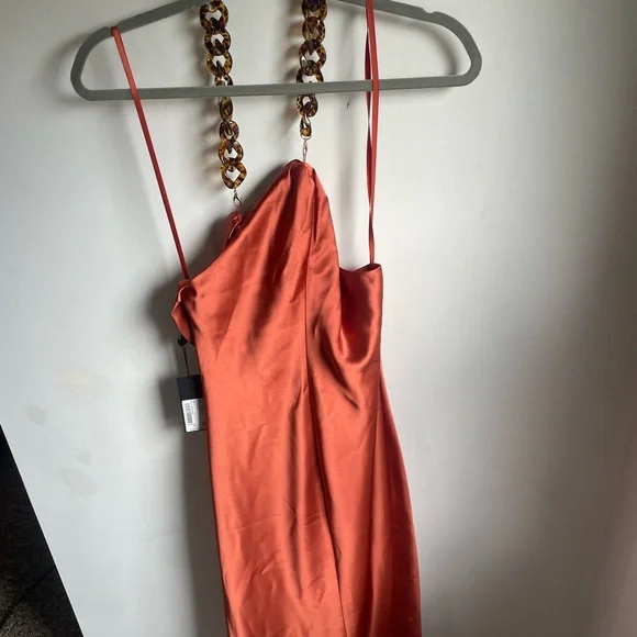 Gianni Bini Everlee Midi Dress Burnt Orange satin Tortoise Chain Neck NWT Sz 4 - Picture 6 of 8